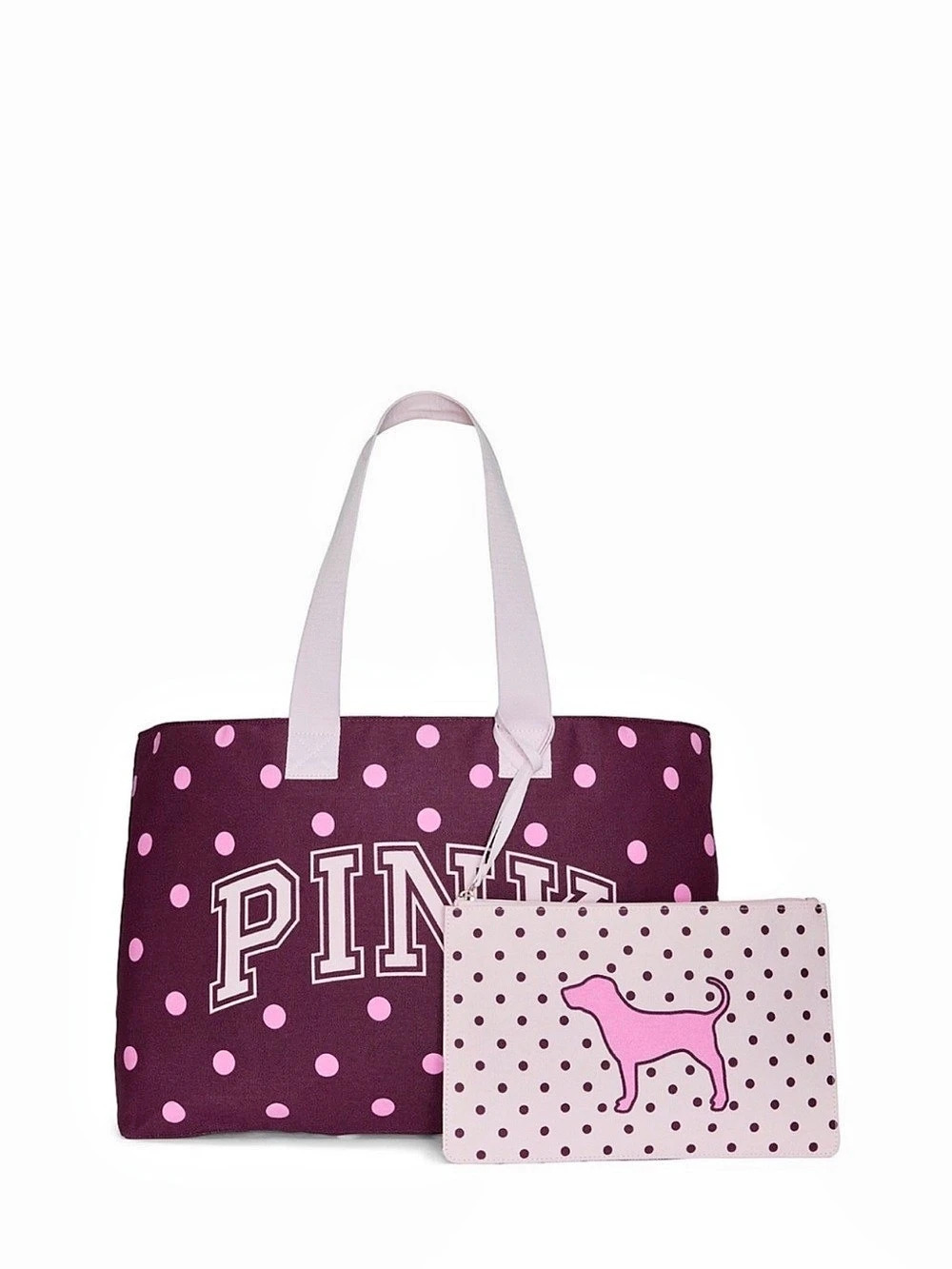 PINK Victoria's Secret Polka Dot Tote Bag with Detachable Dog Pouch